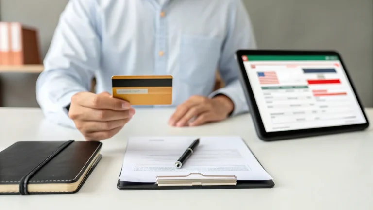 Applicant paying a visa fee online with a card and tablet