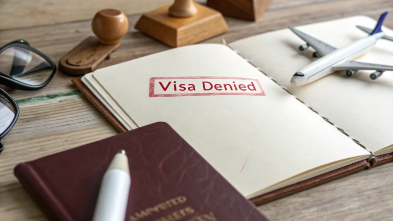 Passport and notebook marked visa denied, a reminder of avoidable refusals