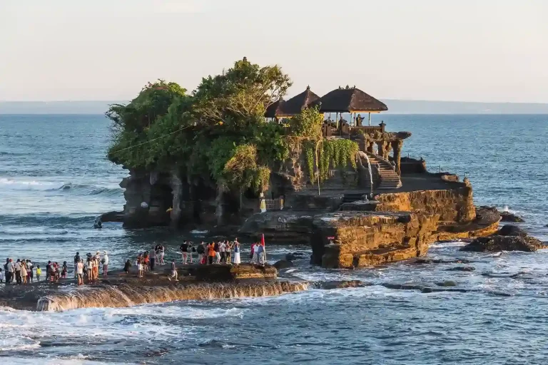 Tanah Lot sea temple in Bali at sunset
